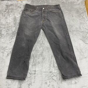 Levis 501 Jeans Men 42x28 Gray Button Fly Denim Work Jeans Wiskered Stained